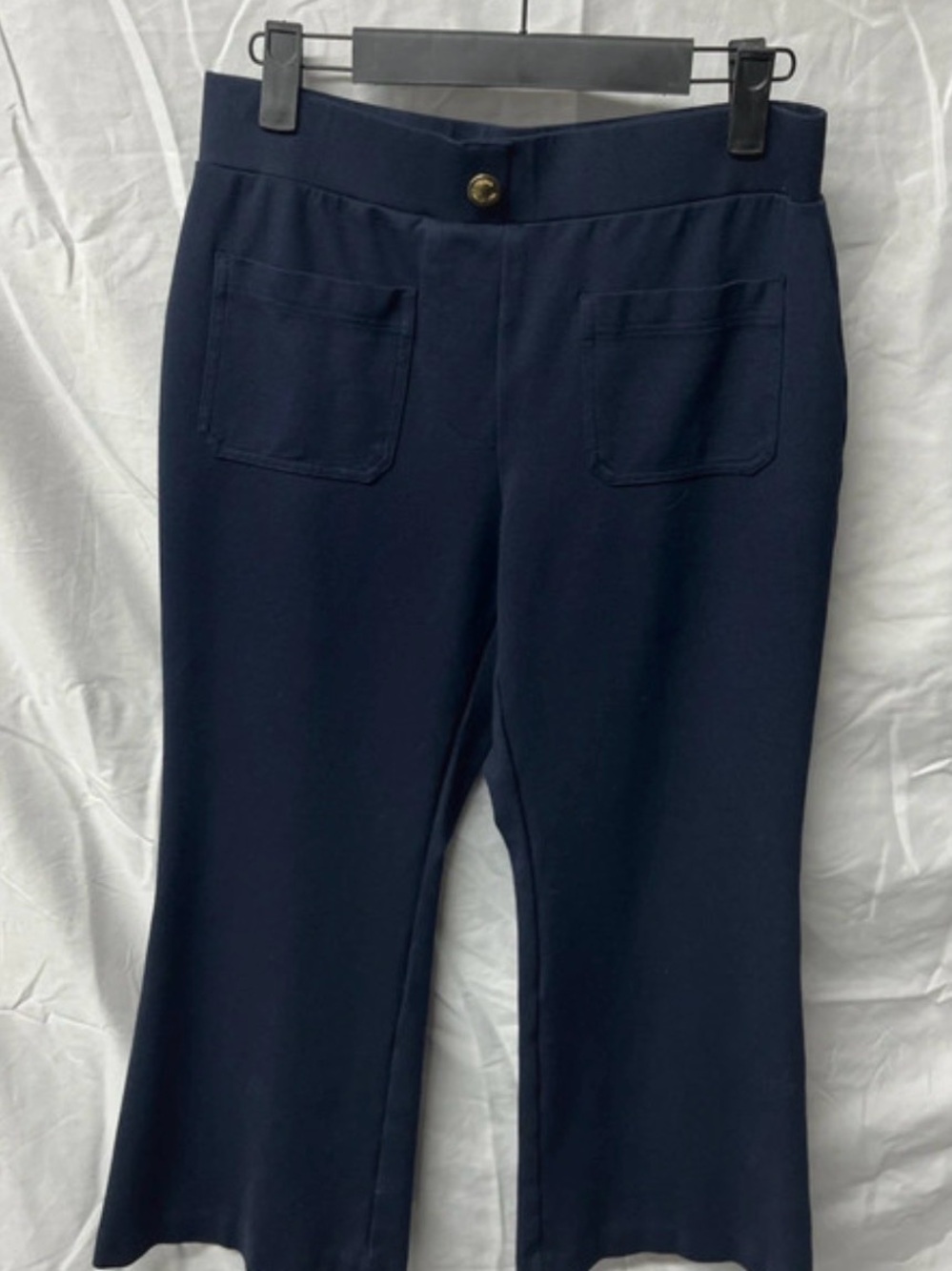 Michael Kors Navy Cropped Pants with Gold Logo Button